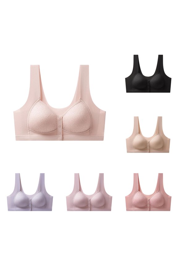 Front Closure Bra Full Coverage Seamless Wireless Comfort Supportive Everyday T Shirt Soft Padded Underwire, M, Light Pink