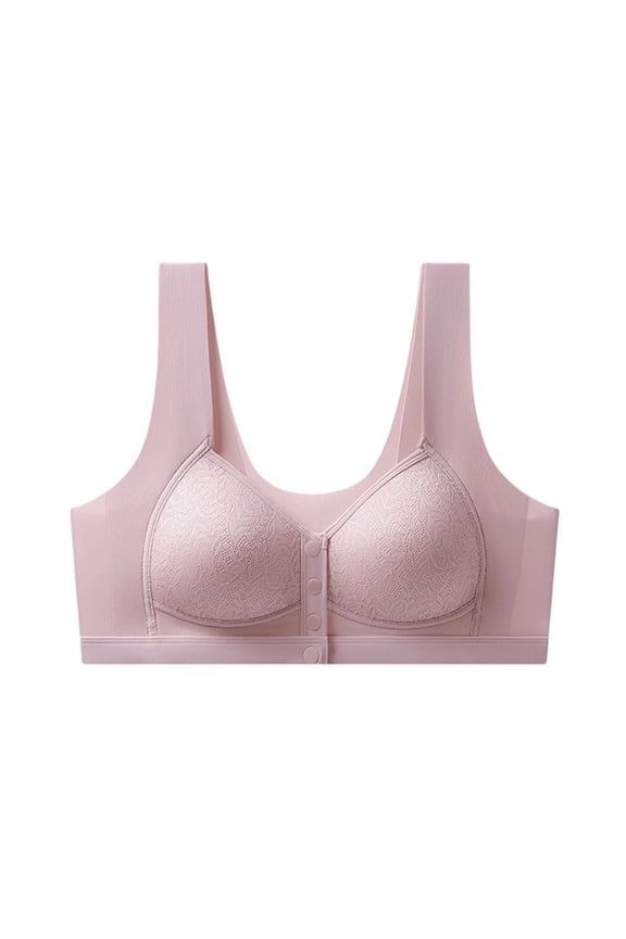 Front Closure Bra Full Coverage Seamless Wireless Comfort Supportive Everyday T Shirt Soft Padded Underwire, M, Pink