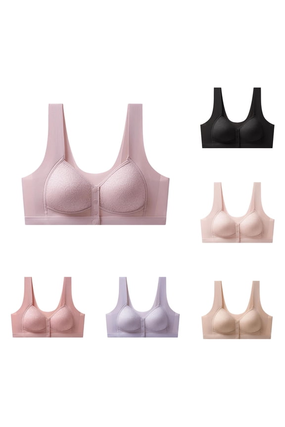 Front Closure Bra Full Coverage Seamless Wireless Comfort Supportive Everyday T Shirt Soft Padded Underwire, M, Pink