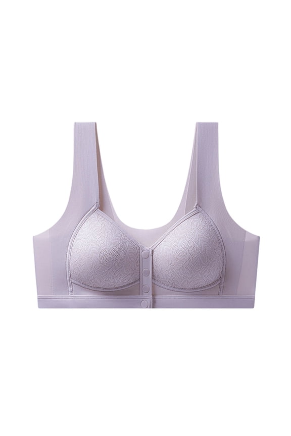 Front Closure Bra Full Coverage Seamless Wireless Comfort Supportive Everyday T Shirt Soft Padded Underwire, M, Purple
