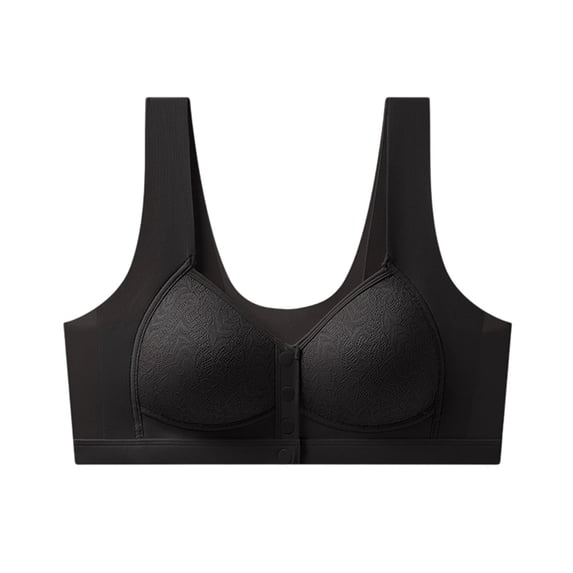 Front Closure Bra Full Coverage Seamless Wireless Comfort Supportive Everyday T Shirt Soft Padded Underwire, XL, Black