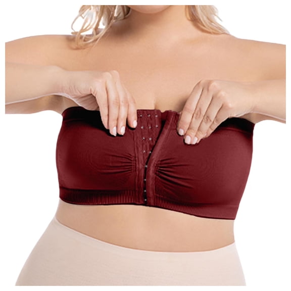 Front Closure Bra, Wireless Padded Push Up Tube Bra, Non Slip Removable Shoulder Straps Women Underwear Plus Size Bras