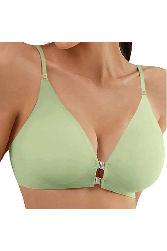 Front Closure Bra for Women Racerback Bras with Metal Magnetic Front Closure Wireless for Women No Underwire Seamless Lightweight Supportive Bralettes Daily Wear, Green L