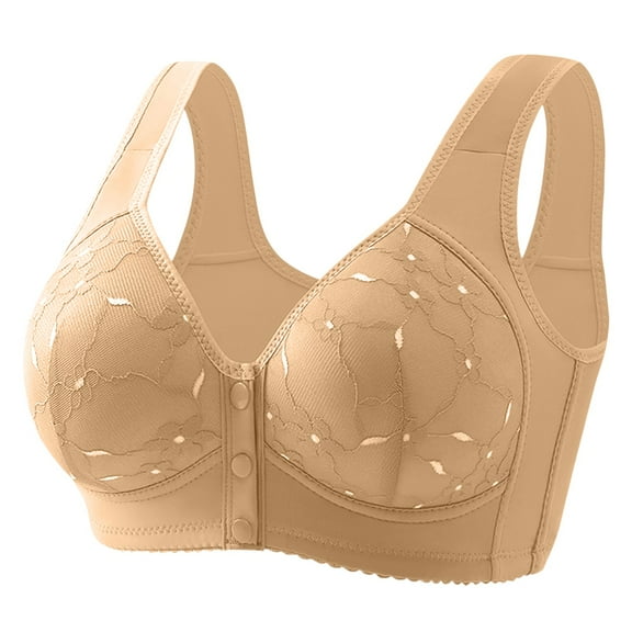 Front Closure Bra for Seniors Women Zipper Up Soft Wireless Bra Complexion 42