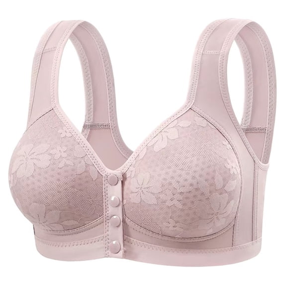 Front Closure Bra for Women Plus Size No Underwire Full Coverage Daisy Bras Plaid Comfortable Support Push Up Bras (S, Pink)