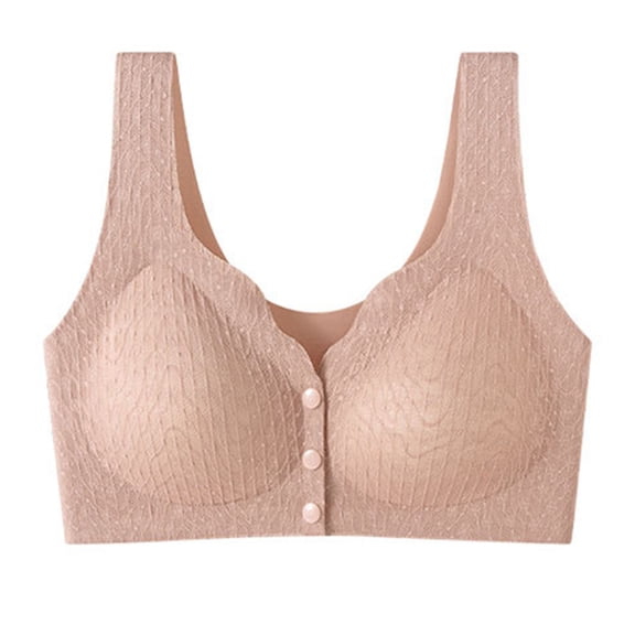 Front Closure Bras For Women No Underwire Light Padded Bralettes Plus Size Push Up Supportive Breathable Bralettes (L, Pink)