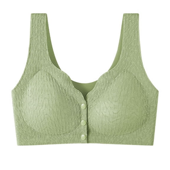 Front Closure Bras For Women No Underwire Light Padded Bralettes Plus Size Push Up Supportive Breathable Bralettes (XL, Green)