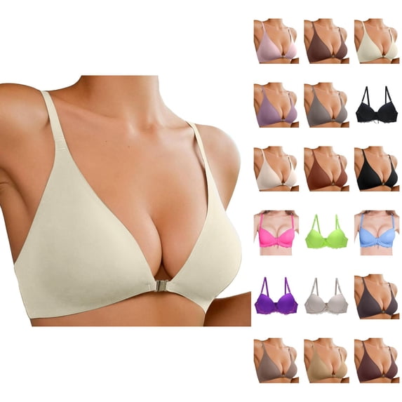 Front Closure Bras For Women No Underwire Low Cut Deep V Padded Bralette Seamless Comfy Bras With Support