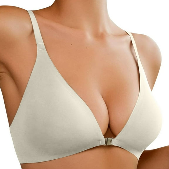 Front Closure Bras For Women No Underwire Low Cut V Padded Bralette Seamless Comfy Bras With Support