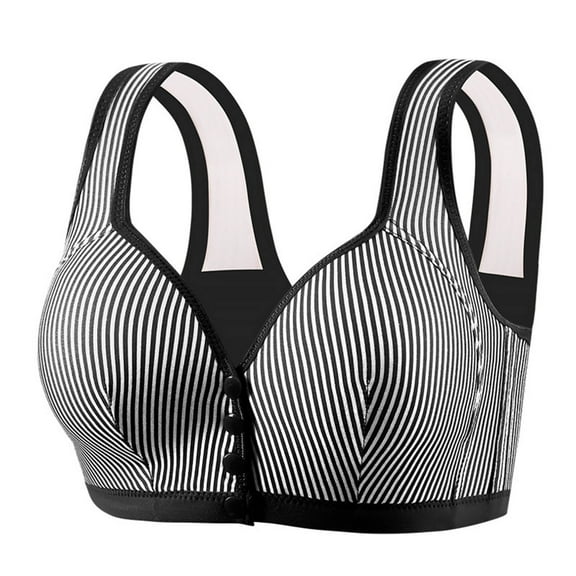 Front Closure Bras For Women Wirefree Stripes Bralettes Push Up Supportive Comfortable Breathable Bras Everyday Wear (38, Black)
