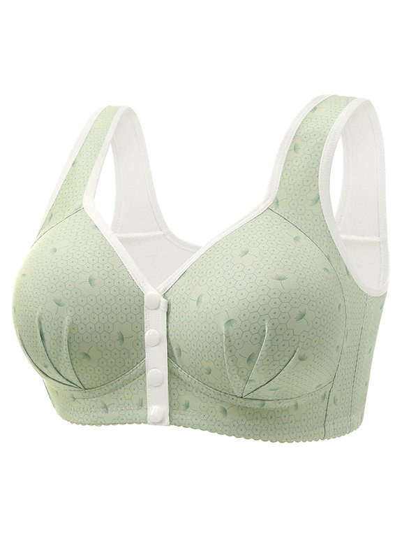 Front Closure Bras Front Clasp Bras Comfy Padded Bras Front Closing Bras Sleep Bras Compression Bra Easy On Bra for Elderly Snap Front Bra For Senior Women Front Fastening Bras Green