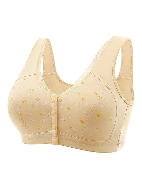 Front Closure Bras Front Snap Bras Front Clasp Bras Back Smoothing Posture Support Bra Full Coverage Bras Seamless Side Seamless Bra Snap Front Bra High Support Comfy Padded Bras Beige