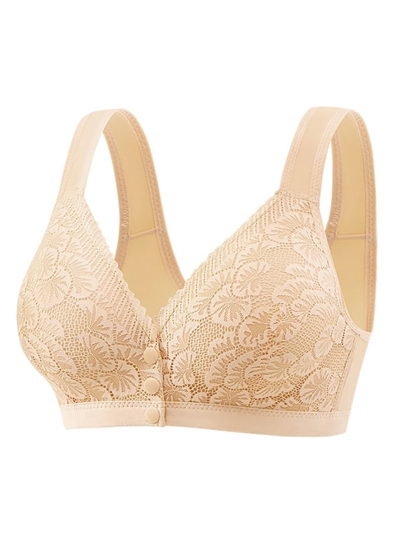 Front Closure Bras Full Coverage Bras For Senior Women Bras for Women No Underwire Wide Strap Bra No Underwire Front Clasp Bras Plus Size Bra Seamless Bra Seamless Side Sleep Bras Beige