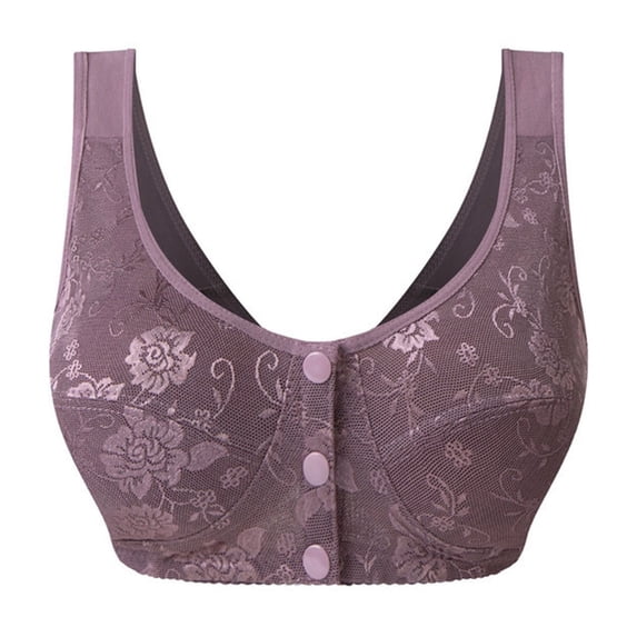 Front Closure Bras for Older Women Convenient Wireless Bra Breathable Bra Everyday Bras Full Coverage Bra Push up Anti-sagging Compression No Underwire Cotton Bra Wireless,Purple,36