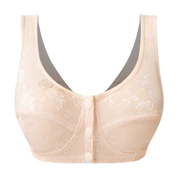 Front Closure Bras for Older Women No Underwire Push up Convenient Anti-sagging Comfort Bra Push up Bra Plus Size Compression Cotton Bra Wireless Breast Feeding Bras for Women,Beige,36