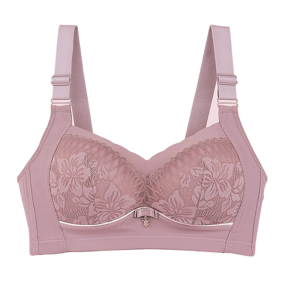 Front Closure Bras for Seniors Women Plus Size Comfortable Breathable Bra Underwear No Underwire V-Neck Convertible Bra Feature Hook and Eye Closure Balconette Bra Style Y-396 , Purple M