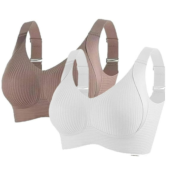 Front Closure Bras for Women Under 20$ - Brown Bras for Women Front Closure Hontri Sports Bras for Women Comfortable Ribbed Wireless Bralettes Adjustable Padded Everyday Bra 2Pc