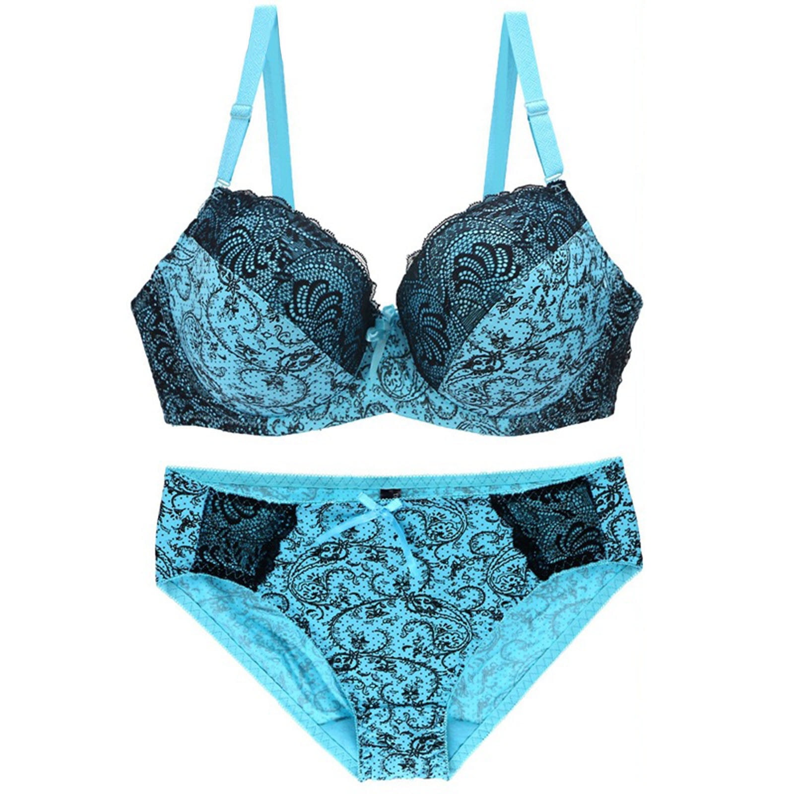 Buy THE LAZZOLICA Women's Front Closure Bras Panty Set Lingeries for  Honeymoon Bridal Lingerie Set Lace Padded Push up Bra Panty Lingerie Set  Blue Color Size 30 at