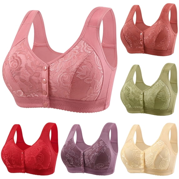 Front Closure Bras for Women Plus Size Full Coverage Minimizer Bra for Senior Comfortable Breathable Push Up Bralettes for Large Breast Pink Bras,Size S-4XL