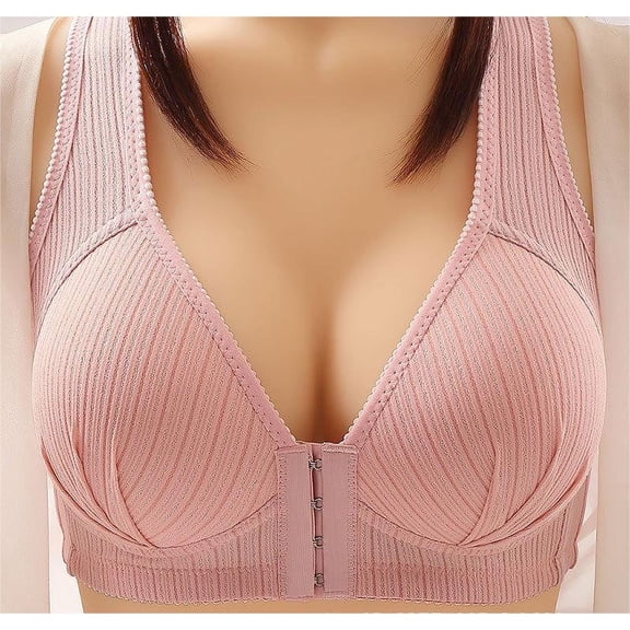 Front Closure Bras Women Pullover Bra Feature V-Neck No Underwire Bra Style W-1258 Gold-a L