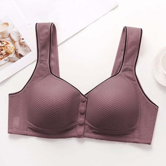 Front Closure Bras for Women Wireless Plus Size Padded Underwear No Underwire Full Coverages Sleep Comfort Bralettes New Lace Bralettes for Women Purple 38/85