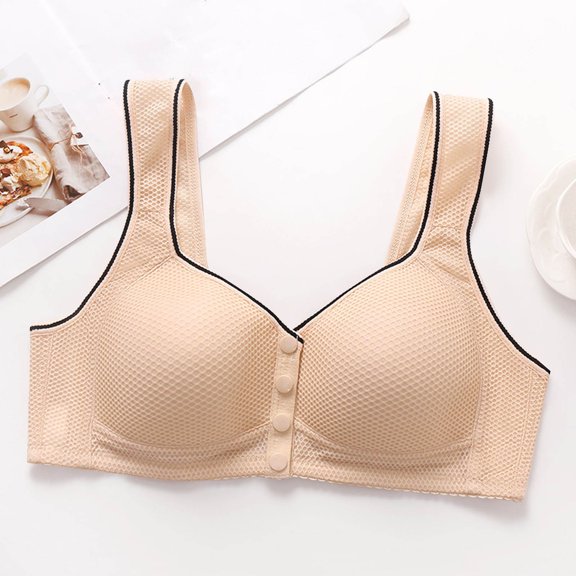 Front Closure Bras for Women Wireless Plus Size Padded Underwear No Underwire Full Coverages Sleep Comfort Bralettes New Women Bras Wireless Khaki 36/80