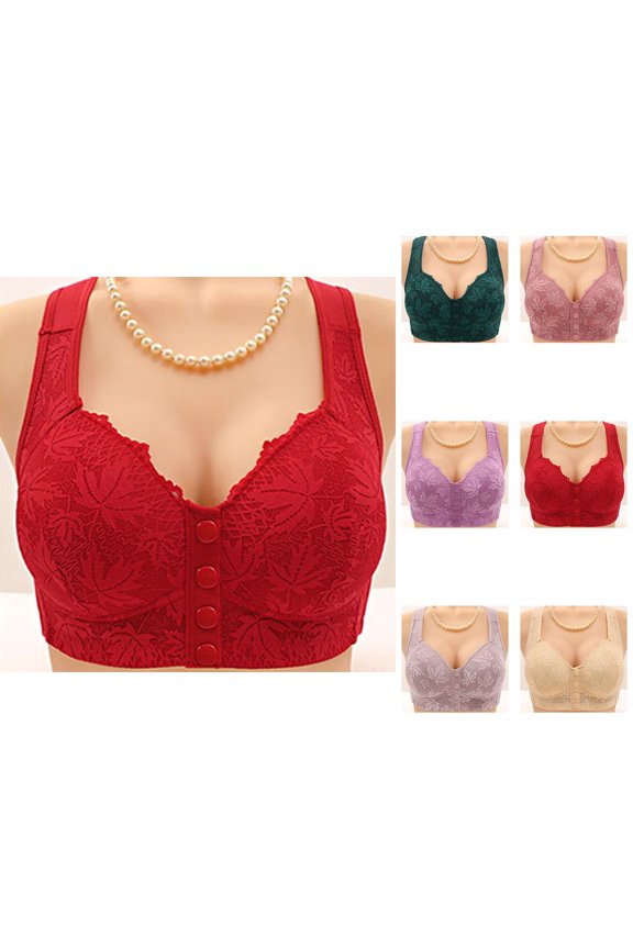 Front Closure Bras for Older Women Comfortable Breathable Full Coverage Wide Strap Jacquard Side Support Bralettes