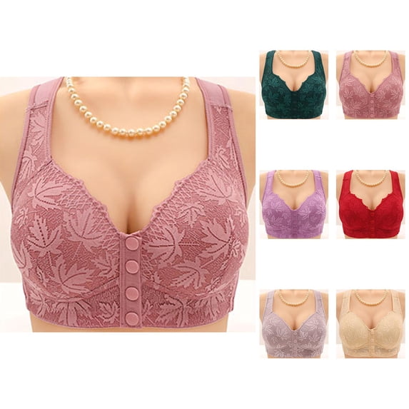 Front Closure Bras for Older Women Comfortable Breathable Full Coverage Wide Strap Jacquard Side Support Bralettes
