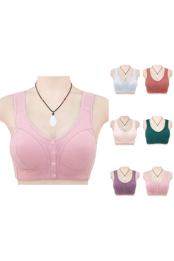 Front Closure Bras for Older Women Comfortable Lightweight Ribbed Plus Size Wireless Bralettes Everyday Bra