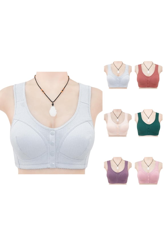 Front Closure Bras for Older Women Comfortable Lightweight Ribbed Plus Size Wireless Bralettes Everyday Bra
