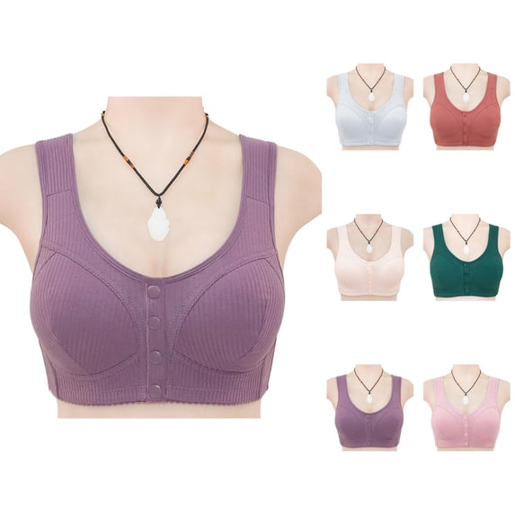 Front Closure Bras for Older Women Comfortable Lightweight Ribbed Plus Size Wireless Bralettes Everyday Bra