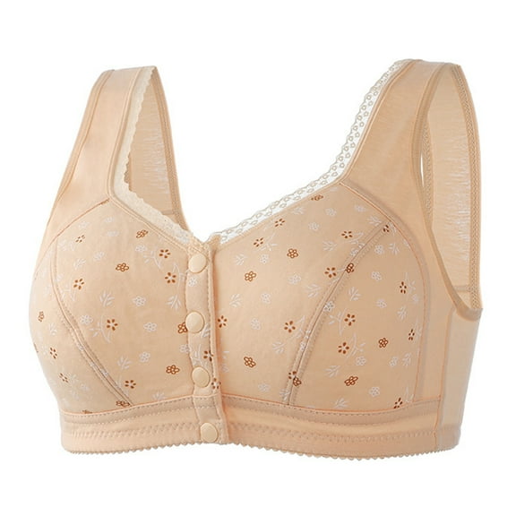Front Closure Bras for Older Women Cotton Style - No Underwire Full Coverage Bra, Plus Size Breathable Push Up Sleep & Everyday Wear for Seniors