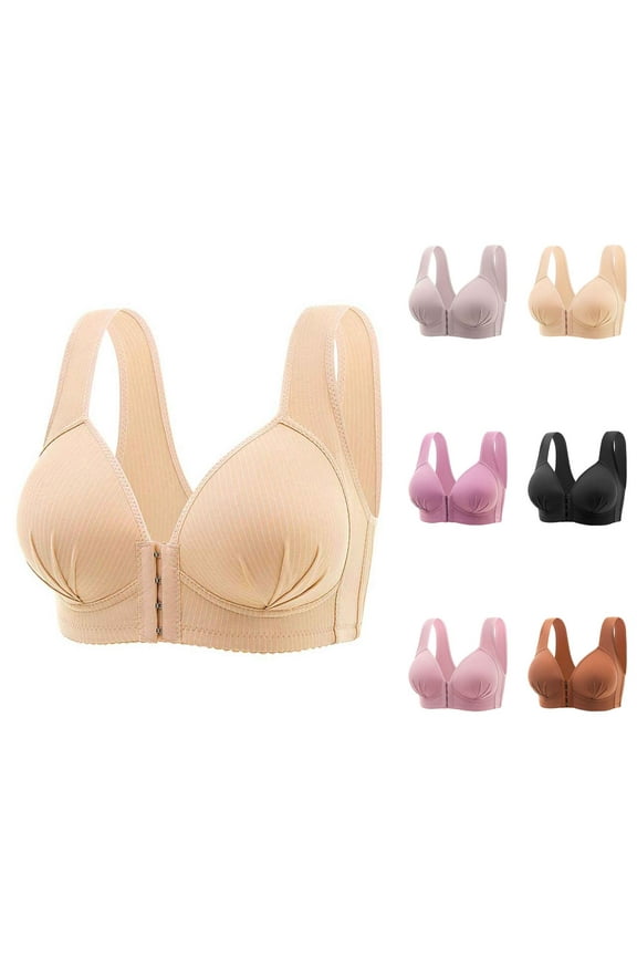 Front Closure Bras for Older Women Front Hook Wide Strap Push Up Lifting Bras for Sagging Breasts Everyday Bra