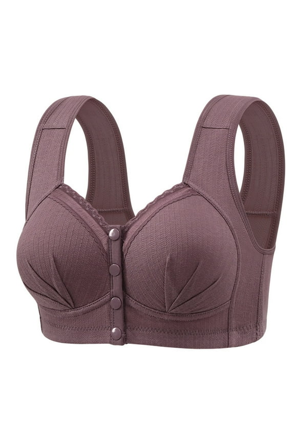 Front Closure Bras for Older Women Front Pleated Button down Fashion Lingerie Solid Color Classic Snap Bralettes