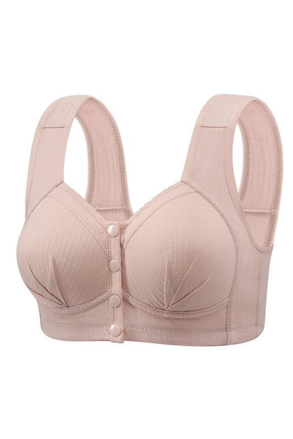 Front Closure Bras for Older Women Front Pleated Button down Fashion Lingerie Solid Color Classic Snap Bralettes