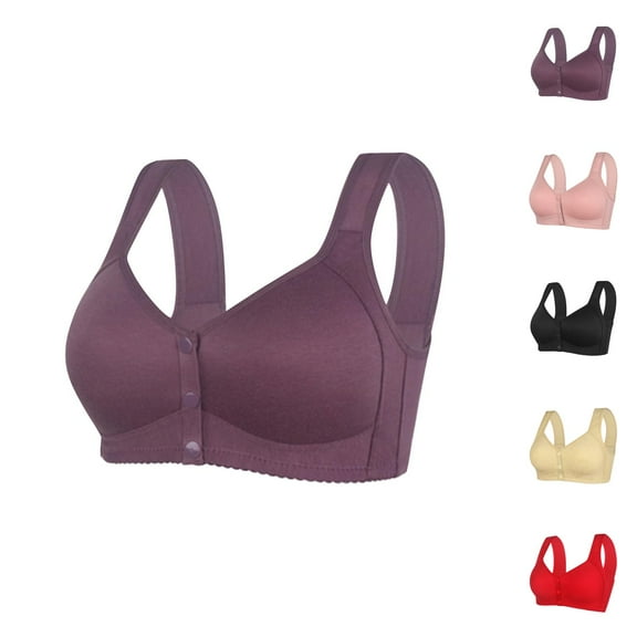 Front Closure Bras for Older Women Front Snap Lightweight Wide Strap Wireless Seamless Push Up Bralettes Everyday Bra