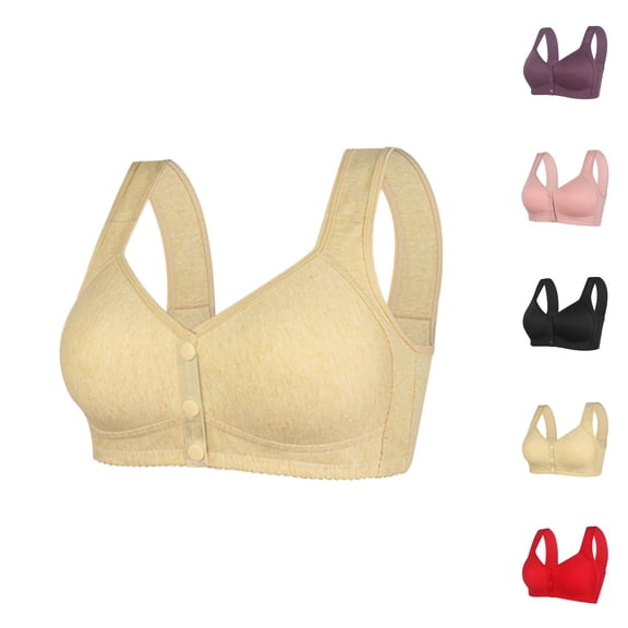 Front Closure Bras for Older Women Front Snap Lightweight Wide Strap Wireless Seamless Push Up Bralettes Everyday Bra