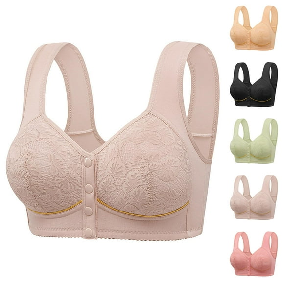 Front Closure Bras for Older Women Front Snap Plus Size Wireless Push Up Racerback Bralettes Everyday Bra