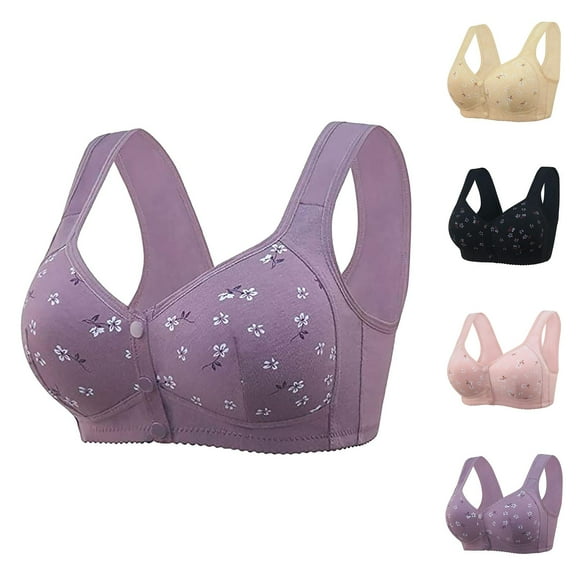 Front Closure Bras for Older Women Front Snap Plus Size Wireless Seamless Racerback Push Up Bralettes Everyday Bra