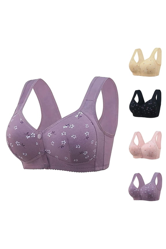 Front Closure Bras for Older Women Front Snap Plus Size Wireless Seamless Racerback Push Up Bralettes Everyday Bra