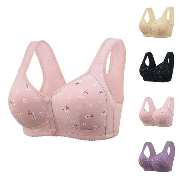 Front Closure Bras for Older Women Front Snap Plus Size Wireless Seamless Racerback Push Up Bralettes Everyday Bra