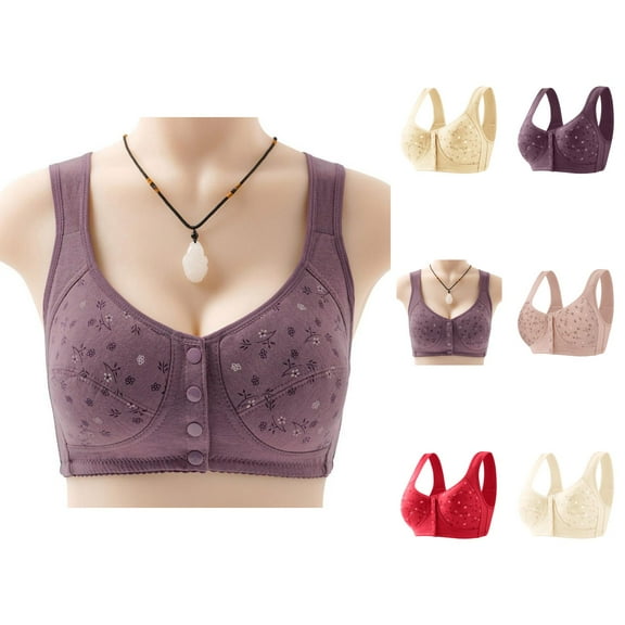 Front Closure Bras for Older Women Front Snap Plus Size Wireless Wide Strap Sleeping Yoga Bralettes Everyday Bra