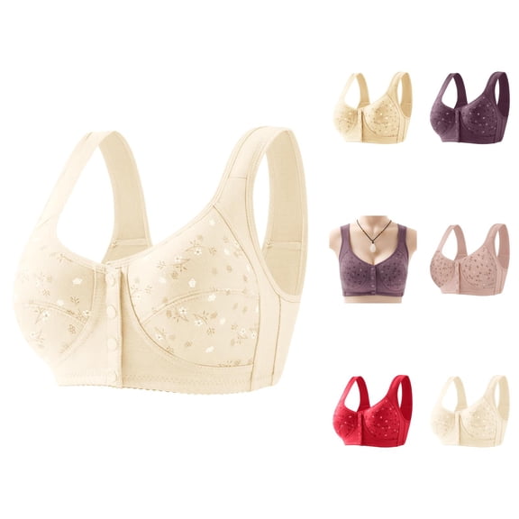 Front Closure Bras for Older Women Front Snap Plus Size Wireless Wide Strap Sleeping Yoga Bralettes Everyday Bra