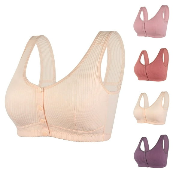 Front Closure Bras for Older Women Front Snap Racerback Wireless Seamless Wide Strap Push Up Bralettes Everyday Bra