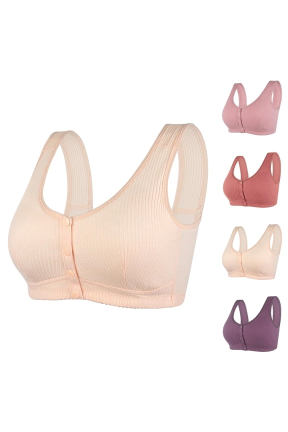 Front Closure Bras for Older Women Front Snap Racerback Wireless Seamless Wide Strap Push Up Bralettes Everyday Bra