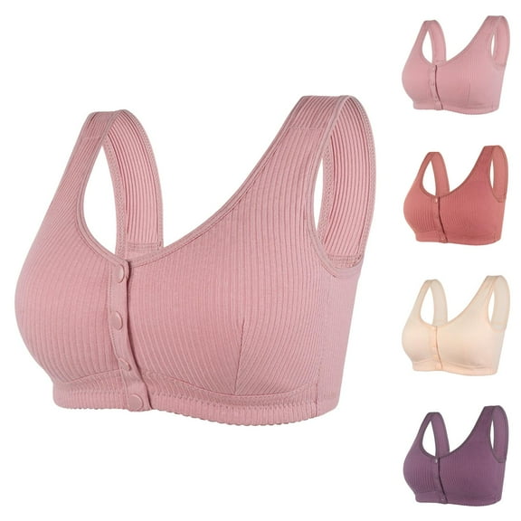 Front Closure Bras for Older Women Front Snap Racerback Wireless Seamless Wide Strap Push Up Bralettes Everyday Bra