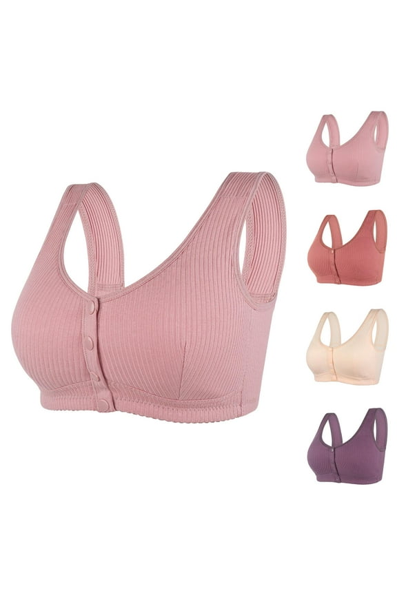 Front Closure Bras for Older Women Front Snap Racerback Wireless Seamless Wide Strap Push Up Bralettes Everyday Bra