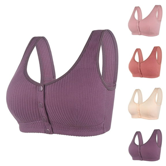 Front Closure Bras for Older Women Front Snap Racerback Wireless Seamless Wide Strap Push Up Bralettes Everyday Bra