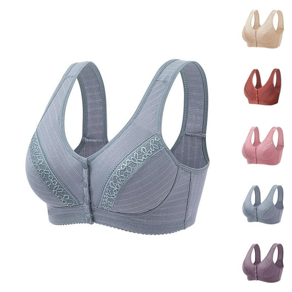 Front Closure Bras for Older Women Front Snap Wide Strap Lightweight Wireless Seamless Push Up Bralettes Everyday Bra