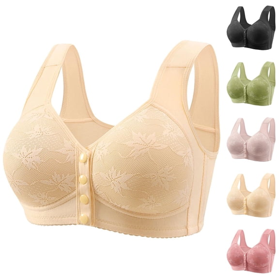 Front Closure Bras for Older Women Front Snap Wireless Wide Strap Plus Size Soft Comfortable Bralettes Everyday Bra